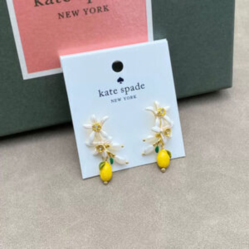 kate spade Enamel Lemon Flower Pearl Silver Needle Earrings